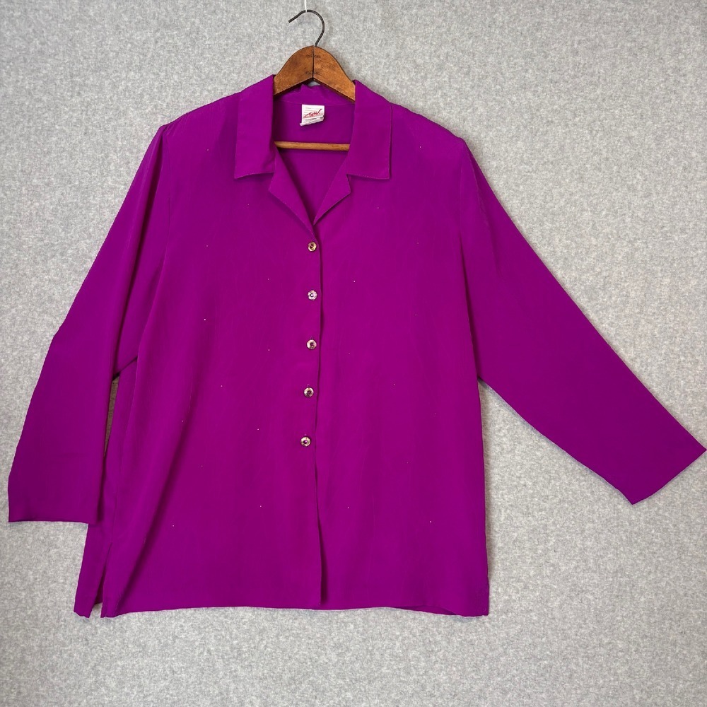 Vintage‎ USA 80s Graff Purple Chiffon Style Women's Button Down Blouse Top Sz 18